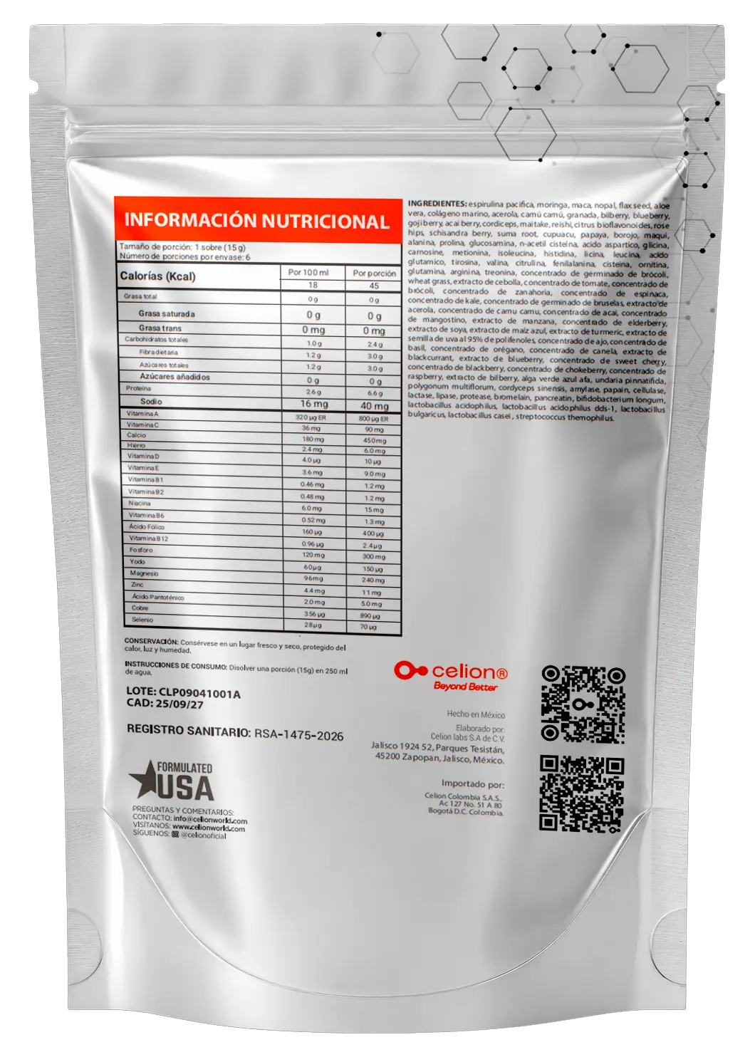 CELION POWER — Información Nutricional
