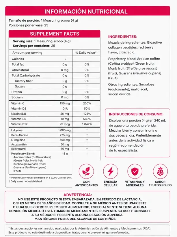 CELLERGY BOOST — Declaración Nutrimental