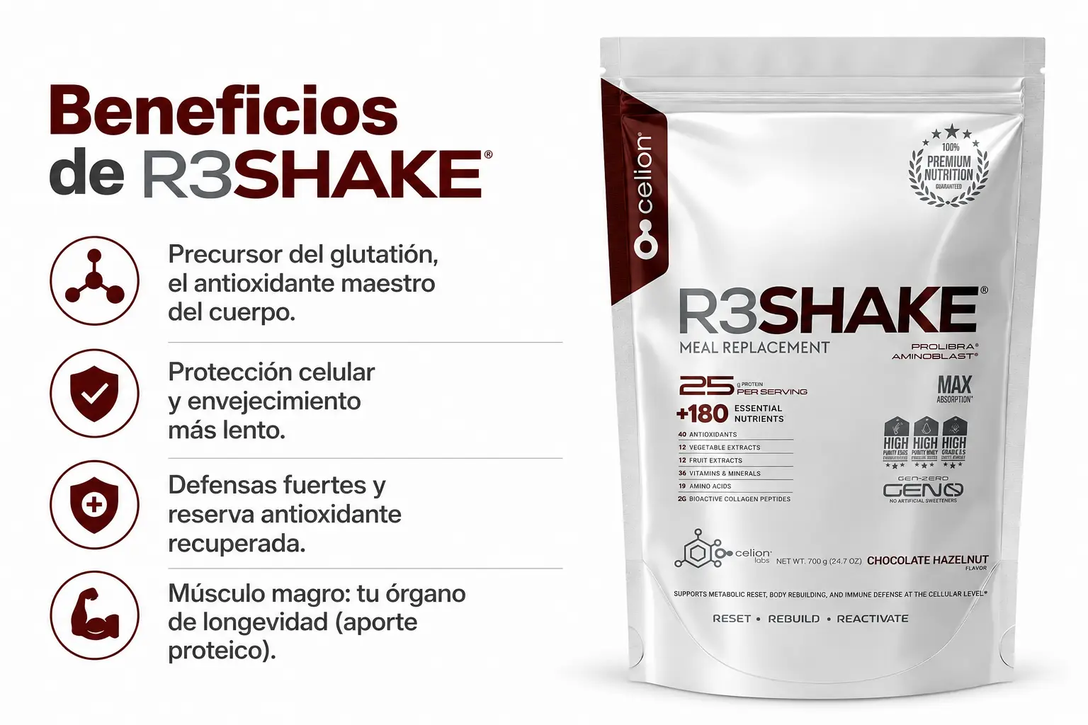 R3SHAKE — Beneficios Choco Avellana